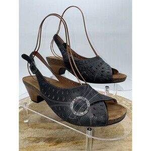 Taos Slinger Graphite  Perforated Leather Slingback Sandals sz 9 40 SLI-848